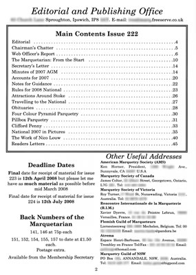 Contents page of issue 222