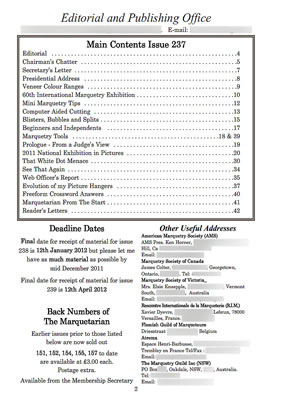 Contents page of the Winter issue of the Marquetarian