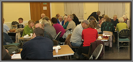 Group members in the dining room